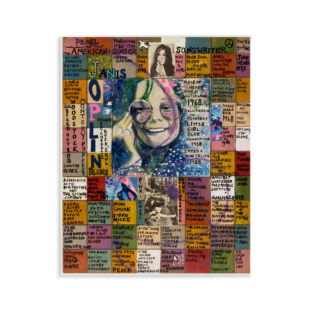 Stupell Industries Janis Joplin Collage Wall Plaque Art Design by Sabin